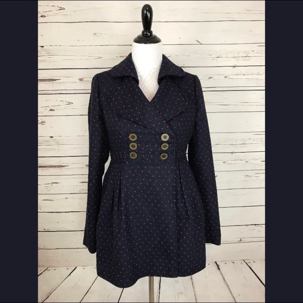 🆕 Navy with Red Polka Dot Pea Coat 💙❤️
